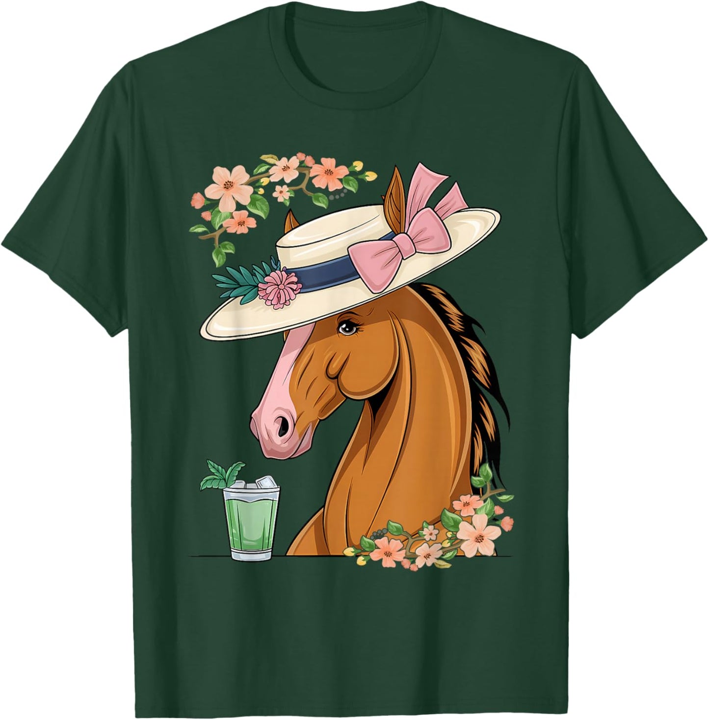 Funny Horse Derby Party Blue Round Neck T-Shirt - T-Shirt | Forest