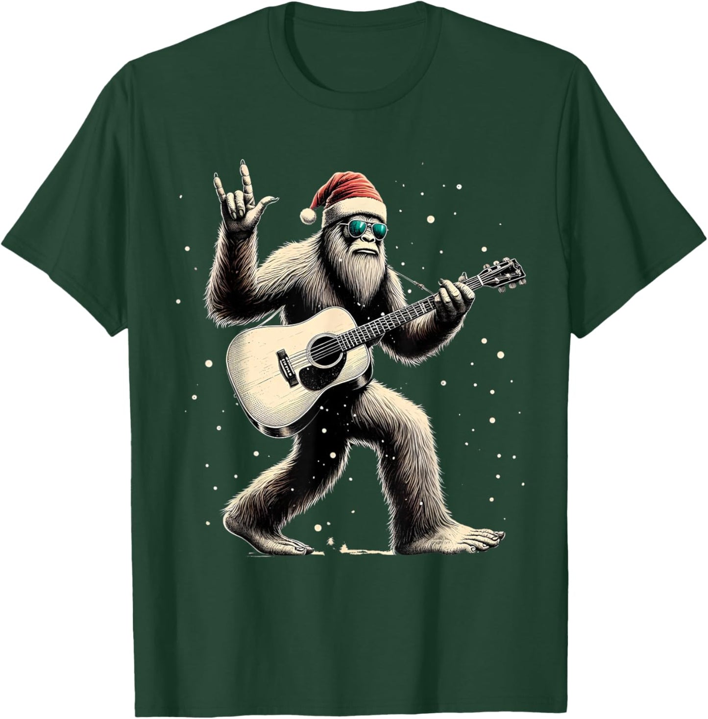 Funny Bigfoot Santa Hat Christmas Bigfoot Playing Guitar T-Shirt - T-Shirt | Forest