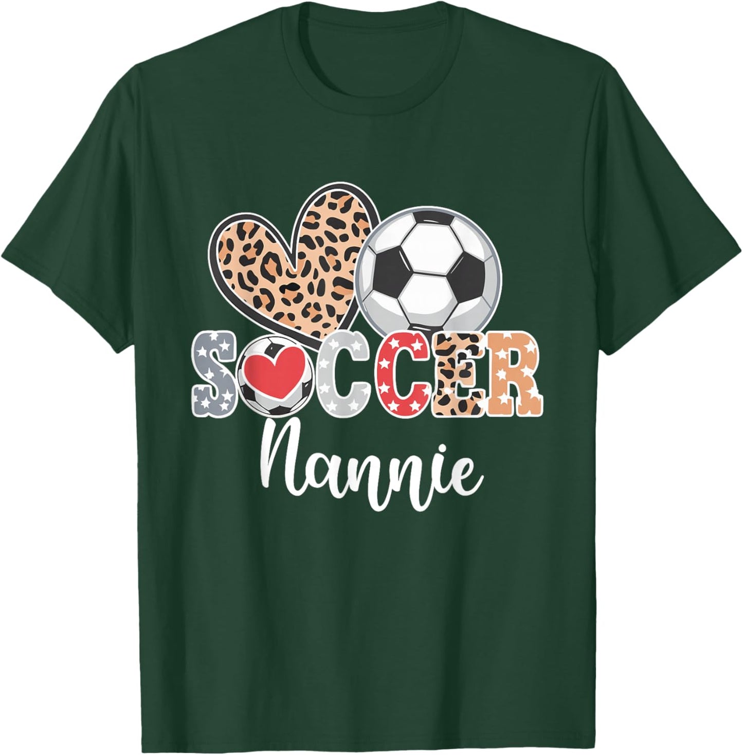 Soccer Nannie Cute Leopard Heart T-Shirt - T-Shirt | Forest