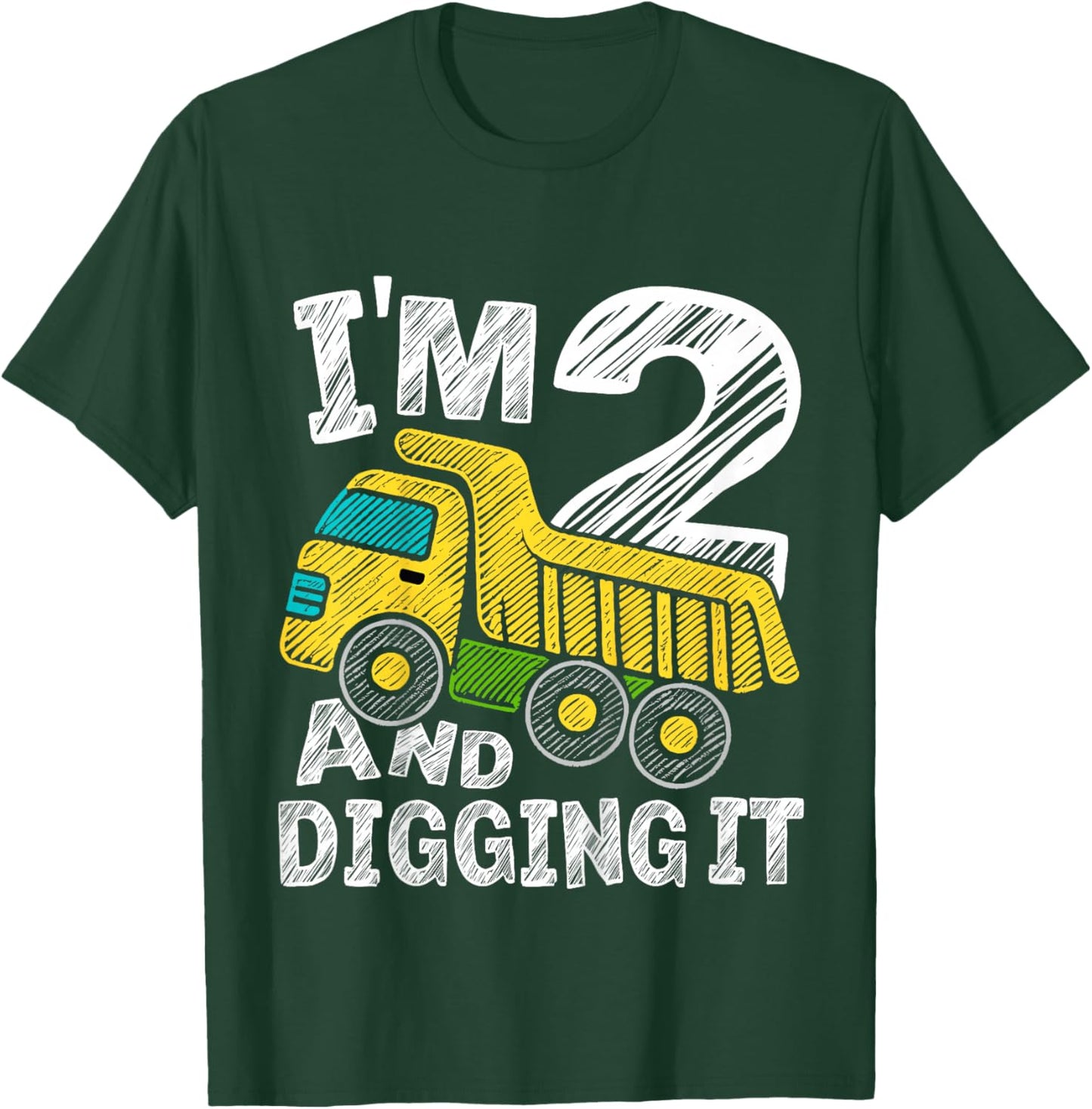 Two Construction 2nd Birthday Gifts Second Boy 2 Years Old T-Shirt - T-Shirt | Forest