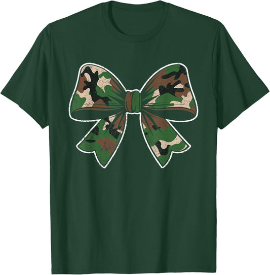 Camouflage Old Camo Bow Camo Coquette Bow Hunting Women Girl T-Shirt - T-Shirt | Forest