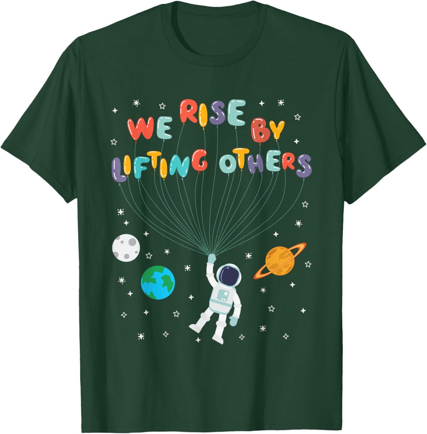 Kids Black Small We Rise By Lifting Others Positive Quotes Planets Teacher Graphic Vintage Short Sleeve T-Shirt - T-Shirt | Forest