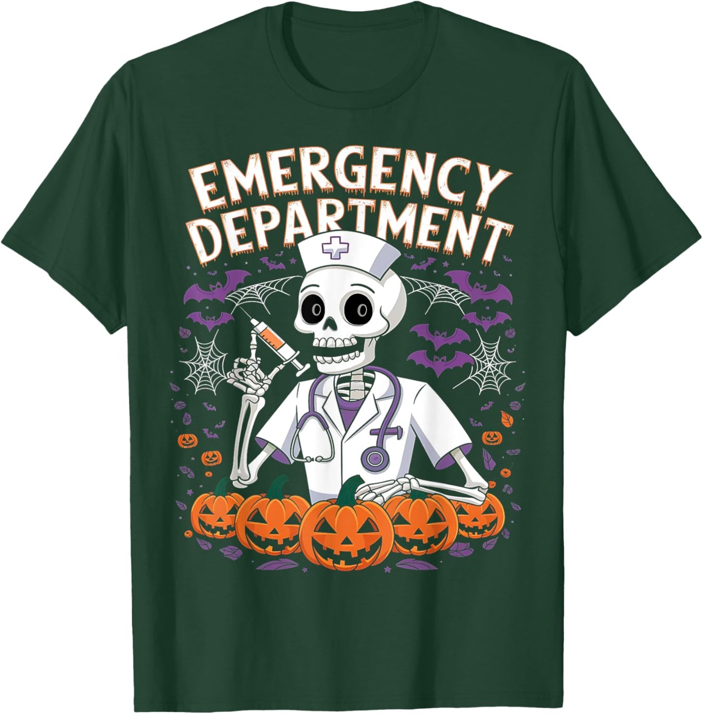 Emergency Department Skeleton ER Nurse Funny Halloween T-Shirt - T-Shirt | Forest