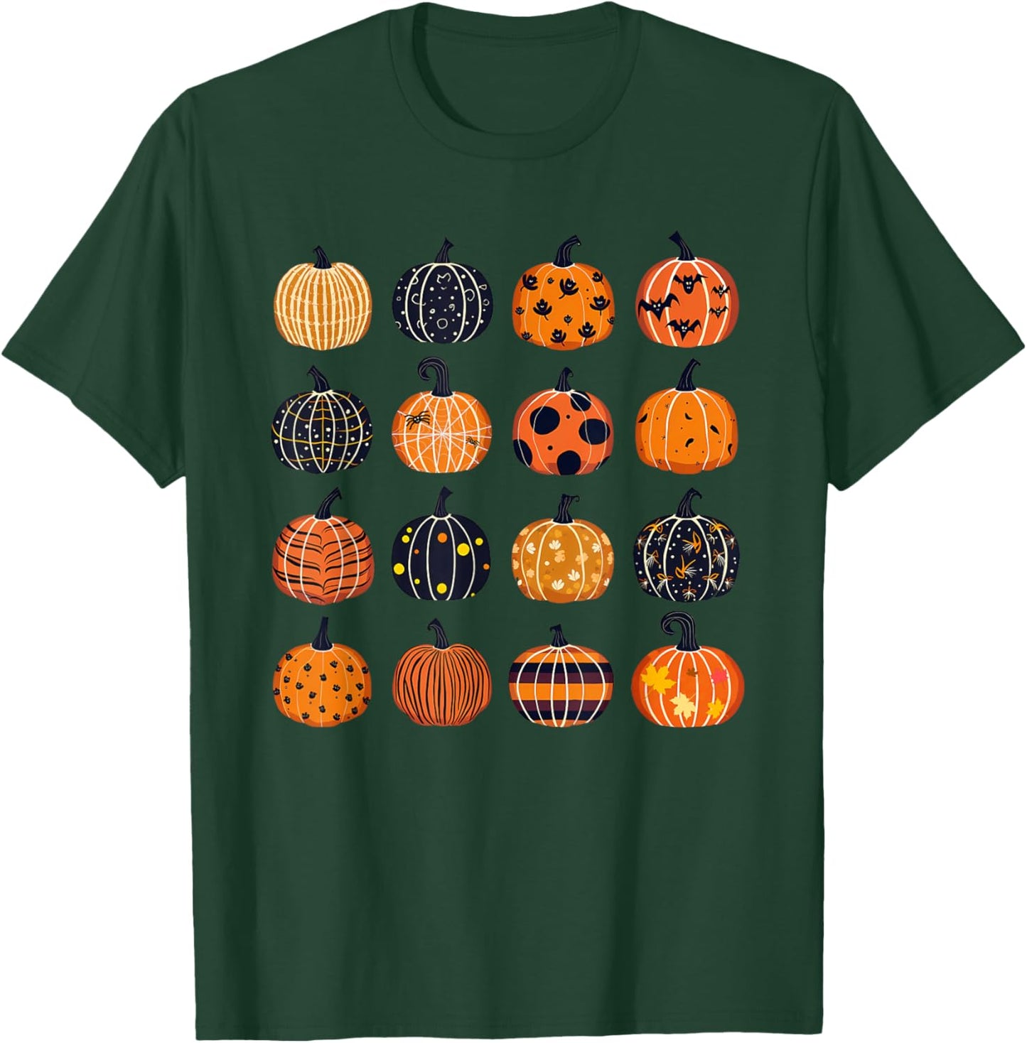 Folk Art Pumpkins Teacher Nurses Admin Witch Halloween Cute T-Shirt - T-Shirt | Forest