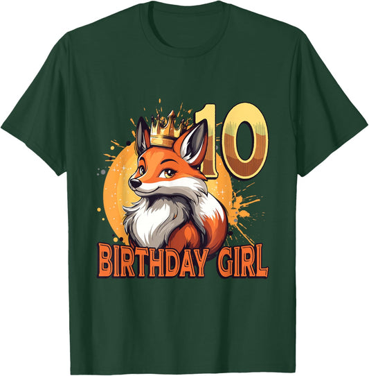 10th Birthday Party Girls 10 Years Birthday Girl Fox T-Shirt - T-Shirt | Forest