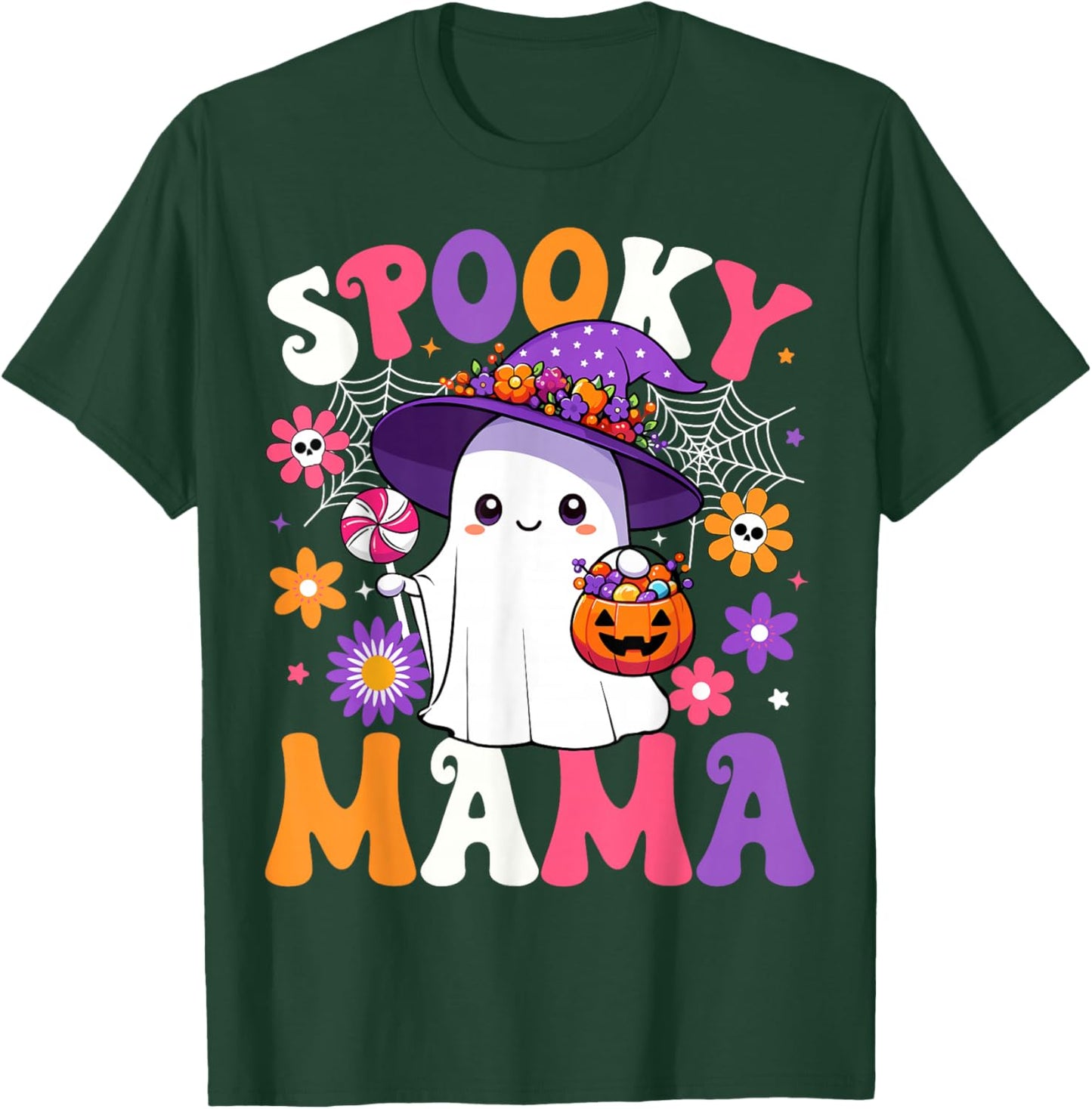 Groovy Spooky Mama Halloween Ghost Pumpkin Halloween Mom T-Shirt - T-Shirt | Forest