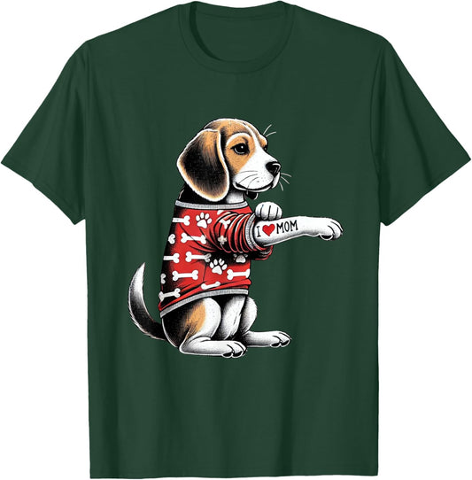 Funny I Love Mom Tattoo Beagle Mom T-Shirt - T-Shirt | Forest