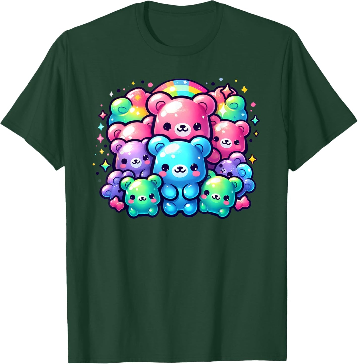 Cute Gummy Bear Rainbow Kawaii Aesthetic Teens Boys Girls T-Shirt - T-Shirt | Forest