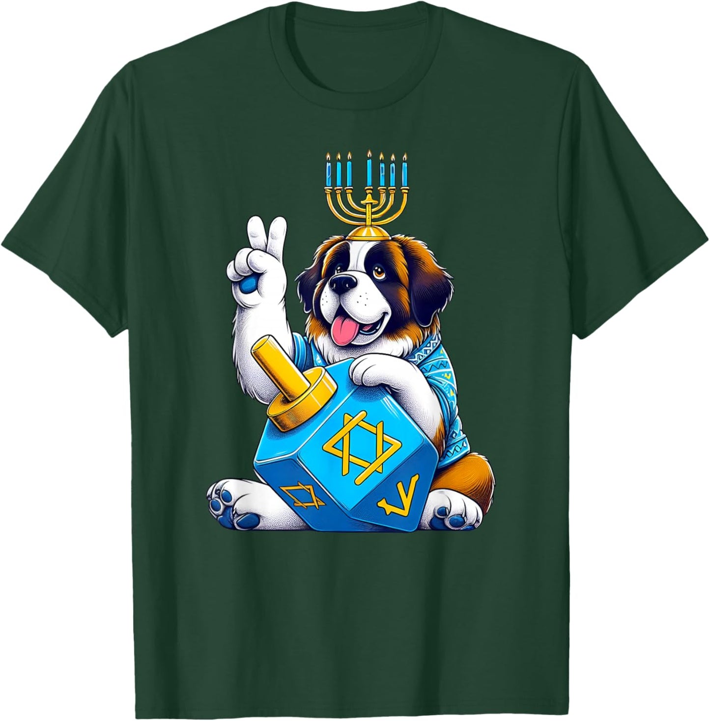Saint Bernard Menorah Dreidel Jewish Hanukkah T-Shirt - T-Shirt | Forest