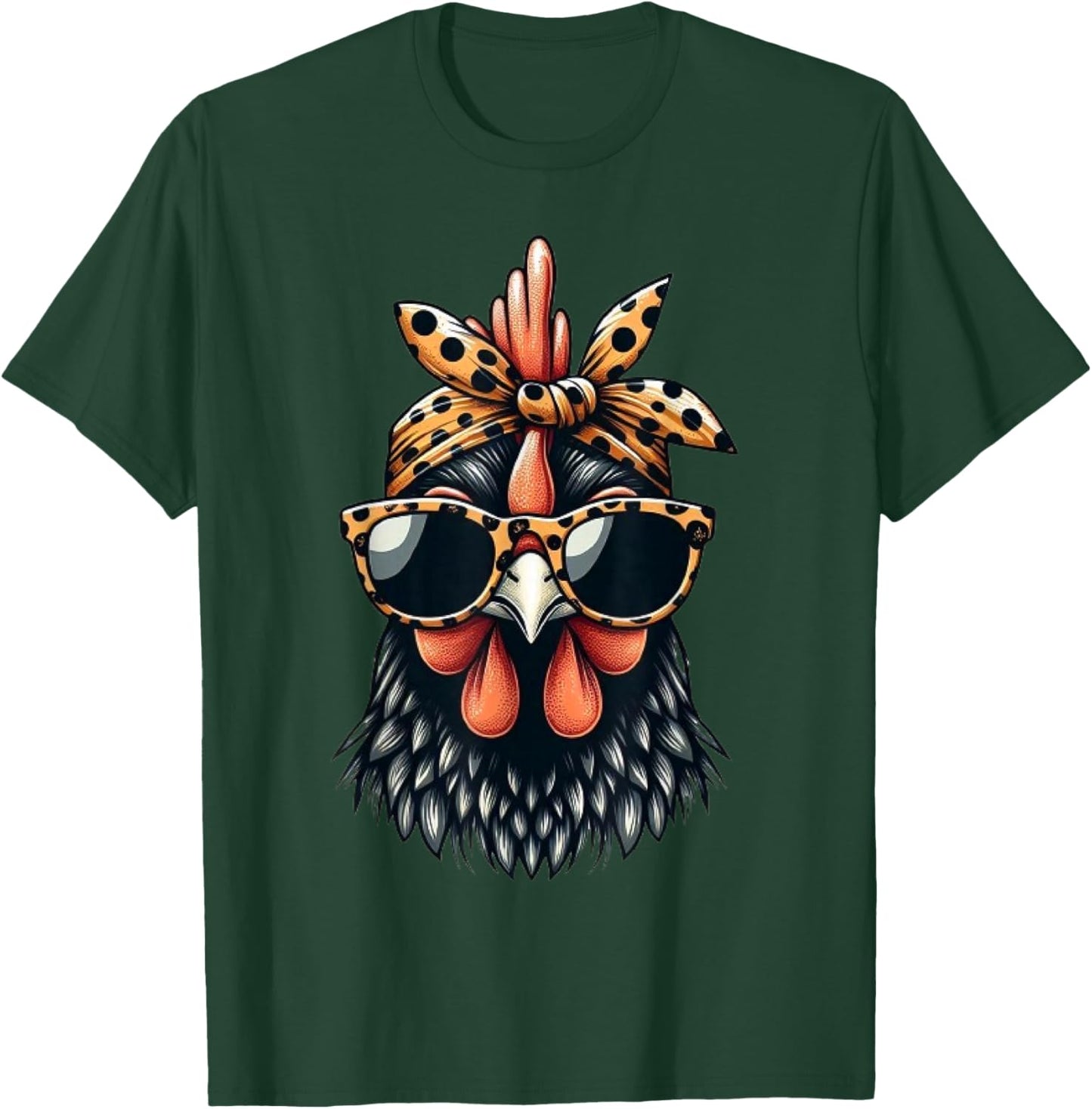 Cute Women Girl Chicken Leopard Bandana Headband Glasses T-Shirt - T-Shirt | Forest