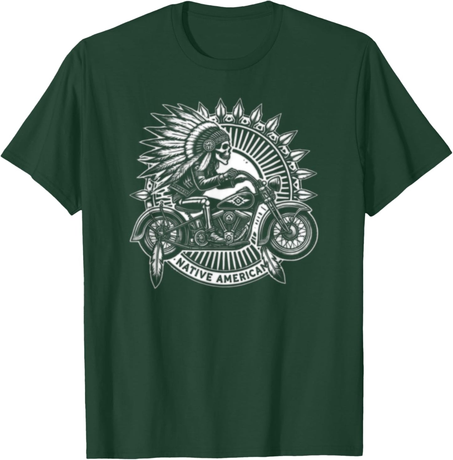 Native American Indian Chief Skeleton Motorcycle Biker T-Shirt - T-Shirt | Forest