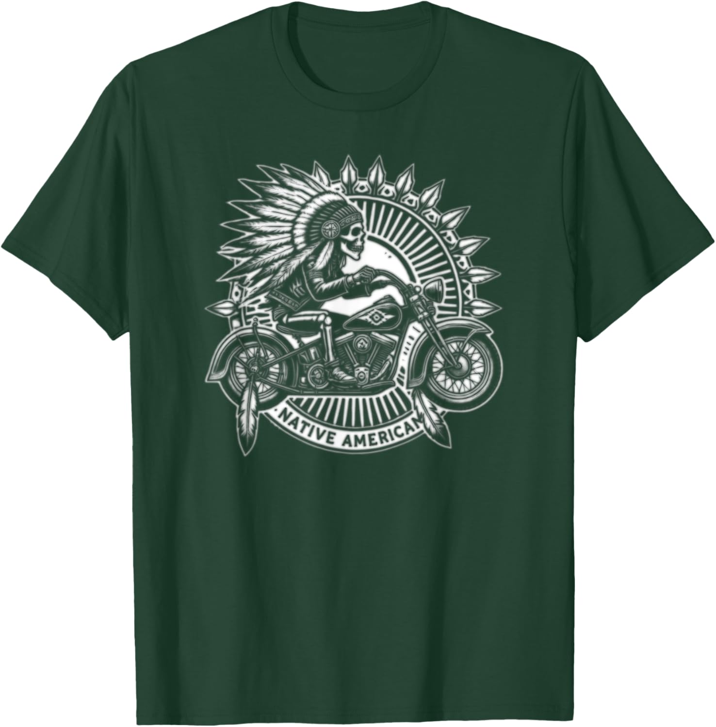 Native American Indian Chief Skeleton Motorcycle Biker T-Shirt - T-Shirt | Forest