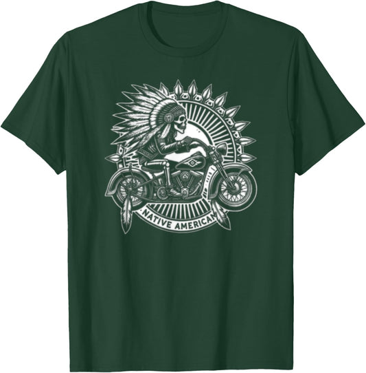 Native American Indian Chief Skeleton Motorcycle Biker T-Shirt - T-Shirt | Forest