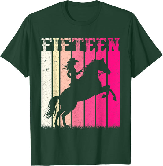 Rodeo 15th Birthday Horse Girls Cowgirl 15 Year Old Western T-Shirt - T-Shirt | Forest