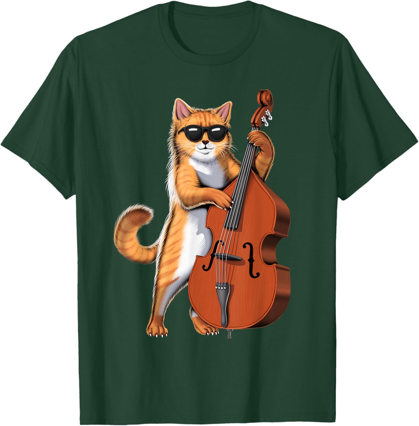 Cat Double Bass Player Contrabass Jazz Musician T-Shirt - T-Shirt | Forest