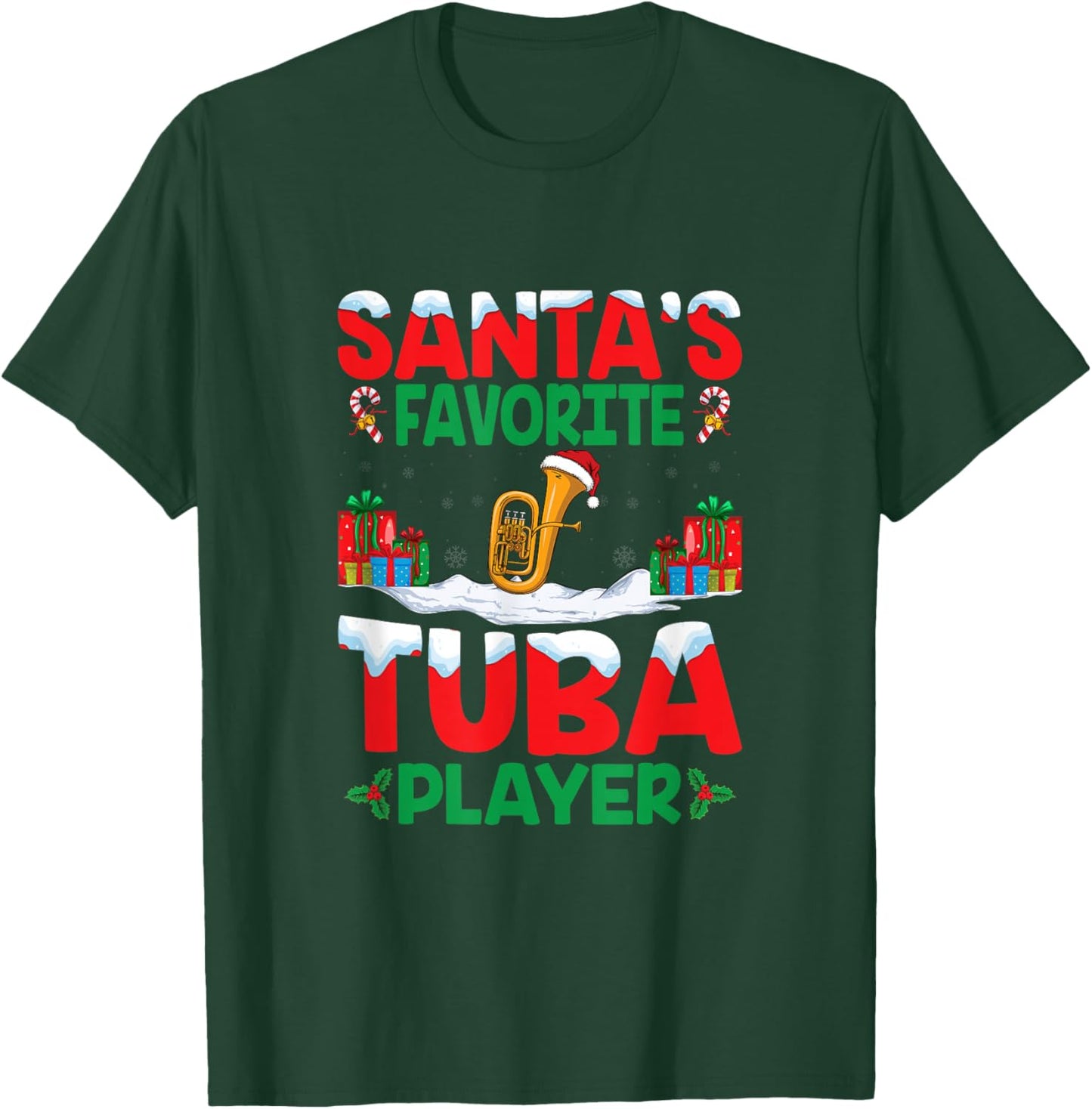 Santa's Favorite Tuba Player Xmas Party Tuba Music Christmas T-Shirt - T-Shirt | Forest