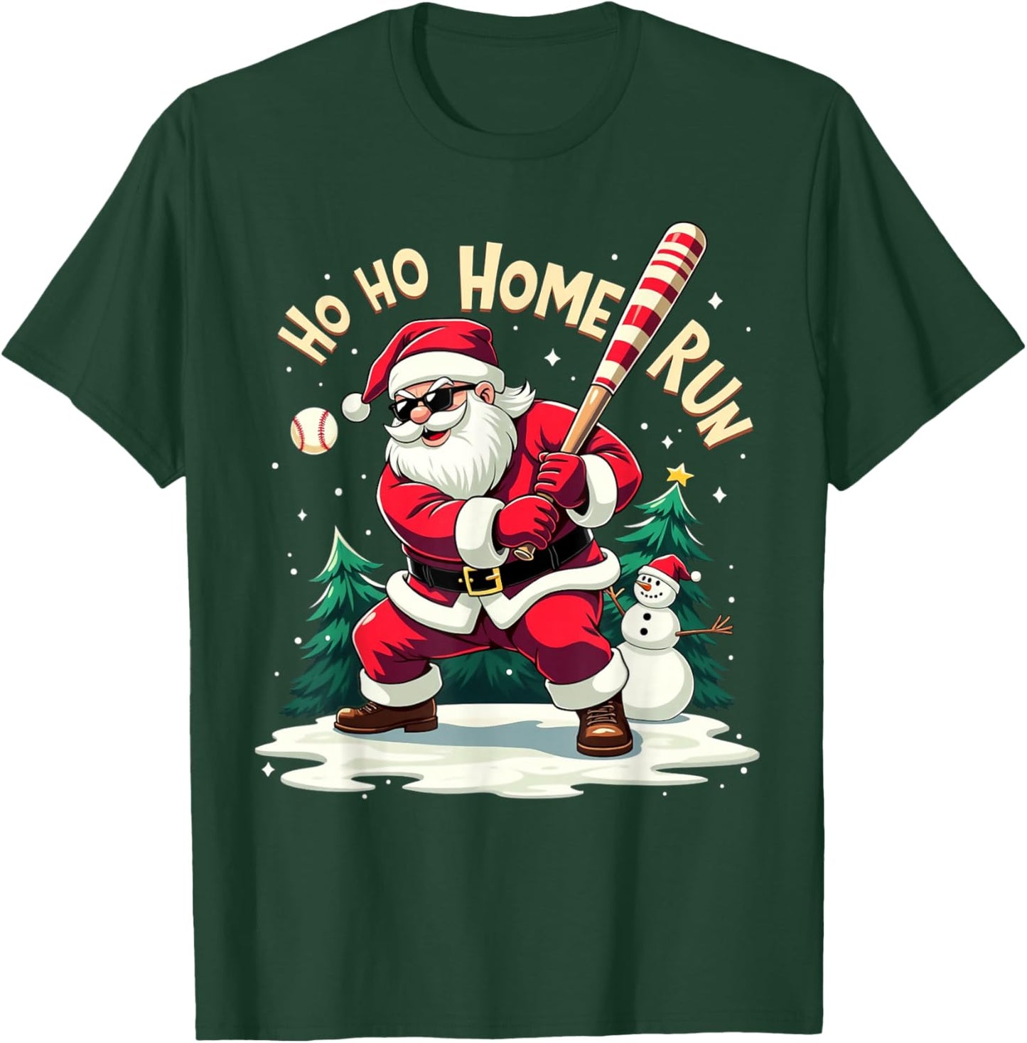 Ho Ho Home Run Santa Baseball Player Batter Christmas T-Shirt - T-Shirt | Forest