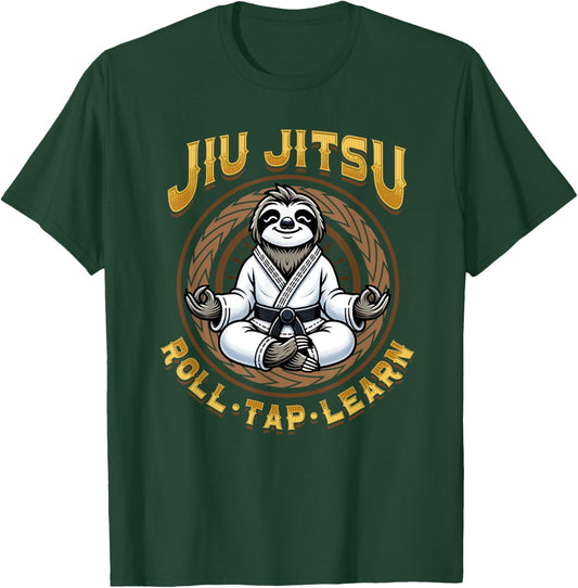 Jiu Jitsu Roll Tap Learn - Grappling BJJ Meditation Sloth T-Shirt - T-Shirt | Forest