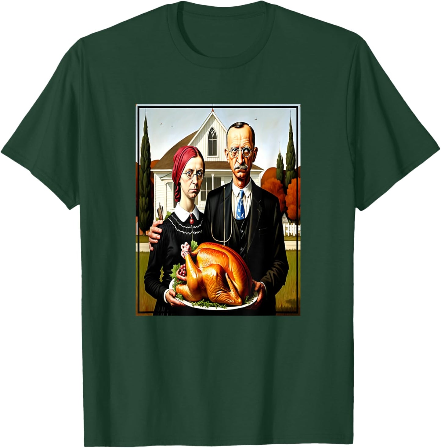 Thanksgiving Dinner American Gothic Parody Painting T-Shirt - T-Shirt | Forest