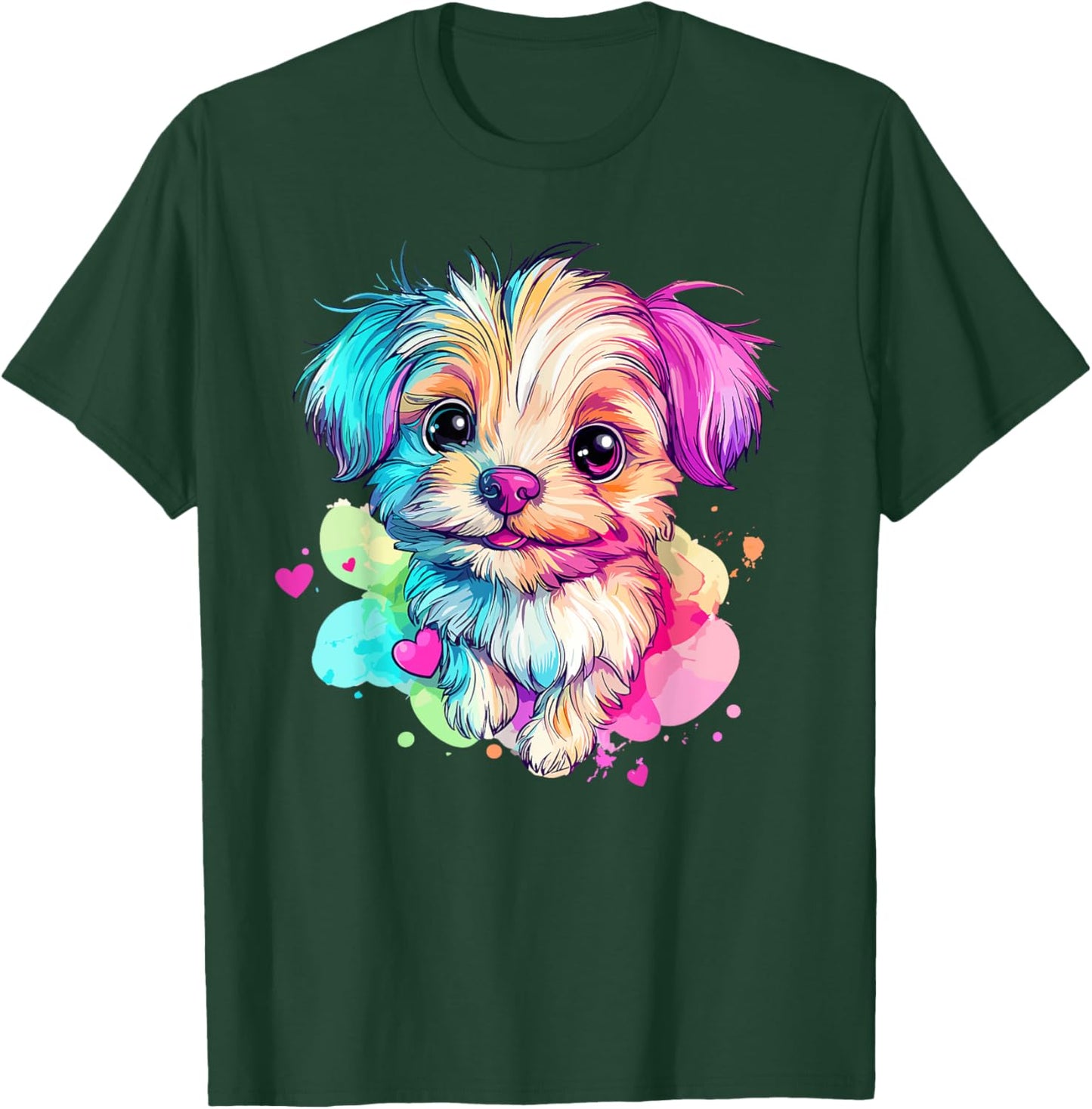 Adorable Puppy with Colorful Hearts T-Shirt - T-Shirt | Forest