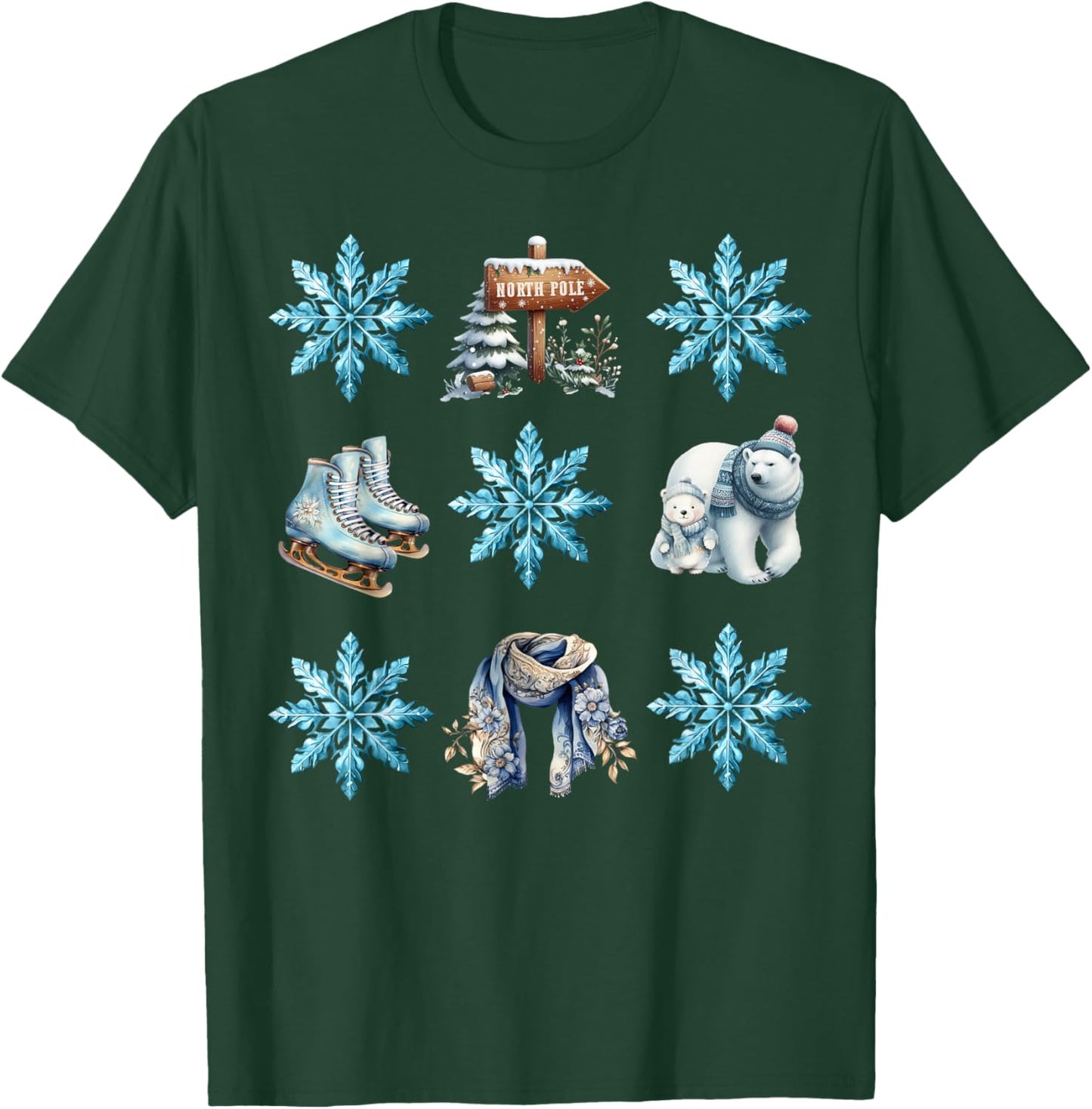 Skate Winter Wonderland Snowflake Icy Blue Christmas T-Shirt - T-Shirt | Forest