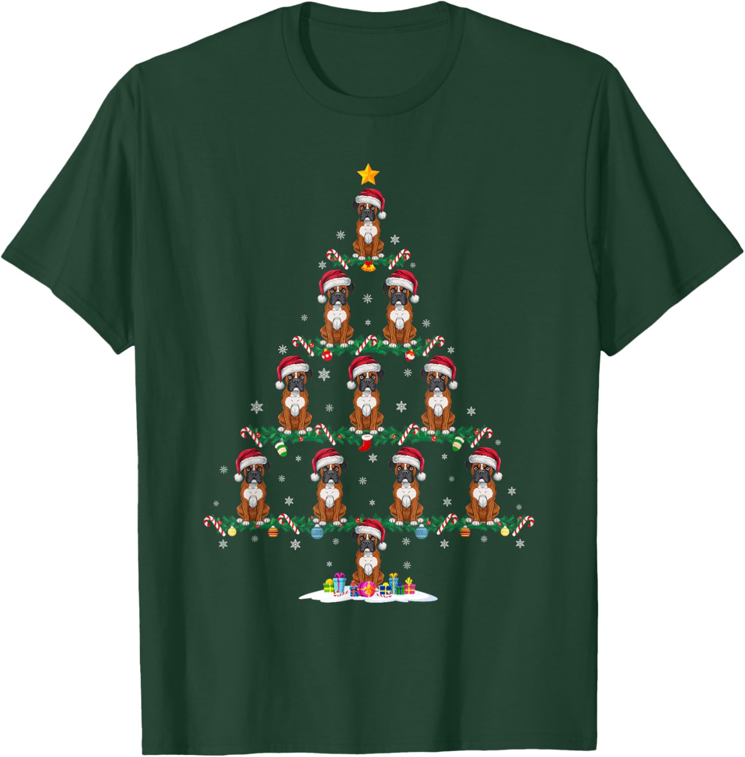 Boxer Dog Christmas Tree Pajama Men Women Kids Ugly Xmas T-Shirt - T-Shirt | Forest