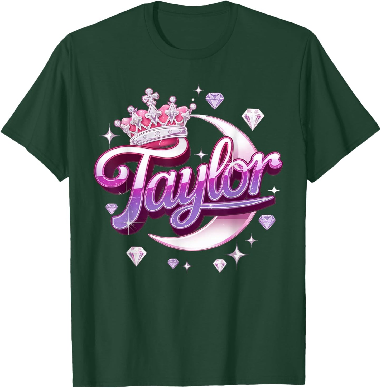 Girl Retro Taylor First Name Personalized Groovy 80's Pink T-Shirt - T-Shirt | Forest