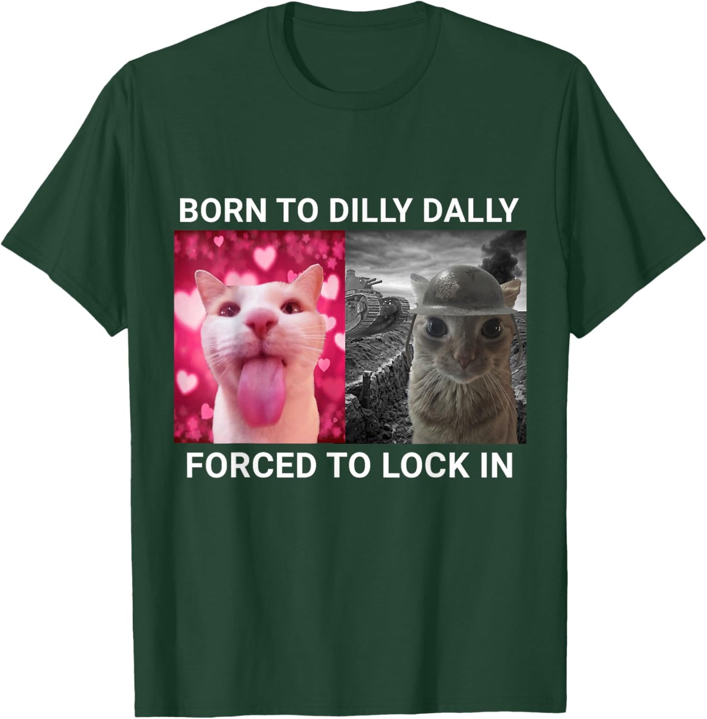 Born To Dilly Dally Forced To Lock In Cat Meme T-Shirt - T-Shirt | Forest