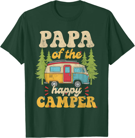 Papa of Happy Camper 1st Birthday Party Retro Papa T-Shirt - T-Shirt | Forest
