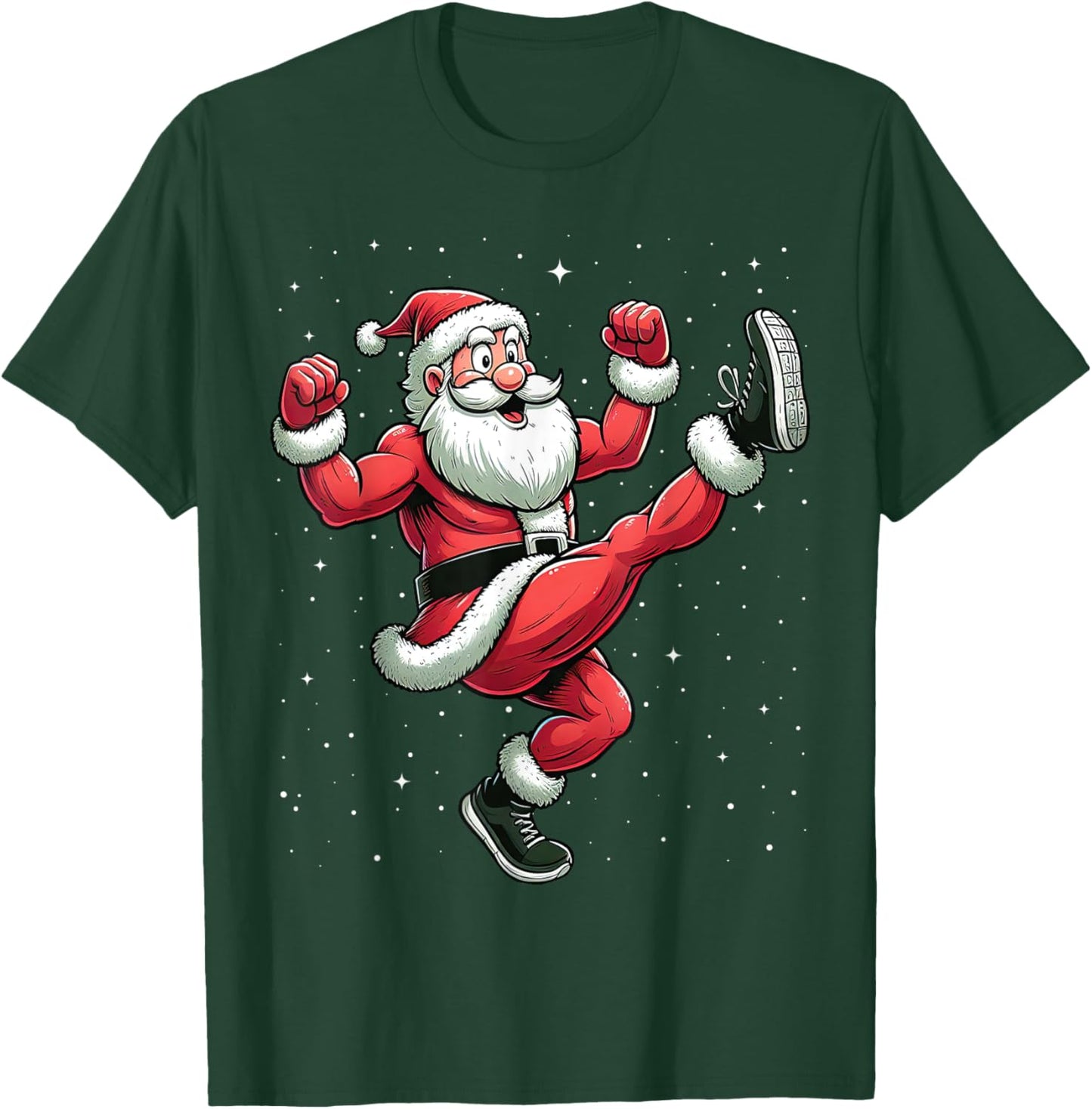 Santa Exercising Gym Fitness Workout Christmas Snow T-Shirt - T-Shirt | Forest