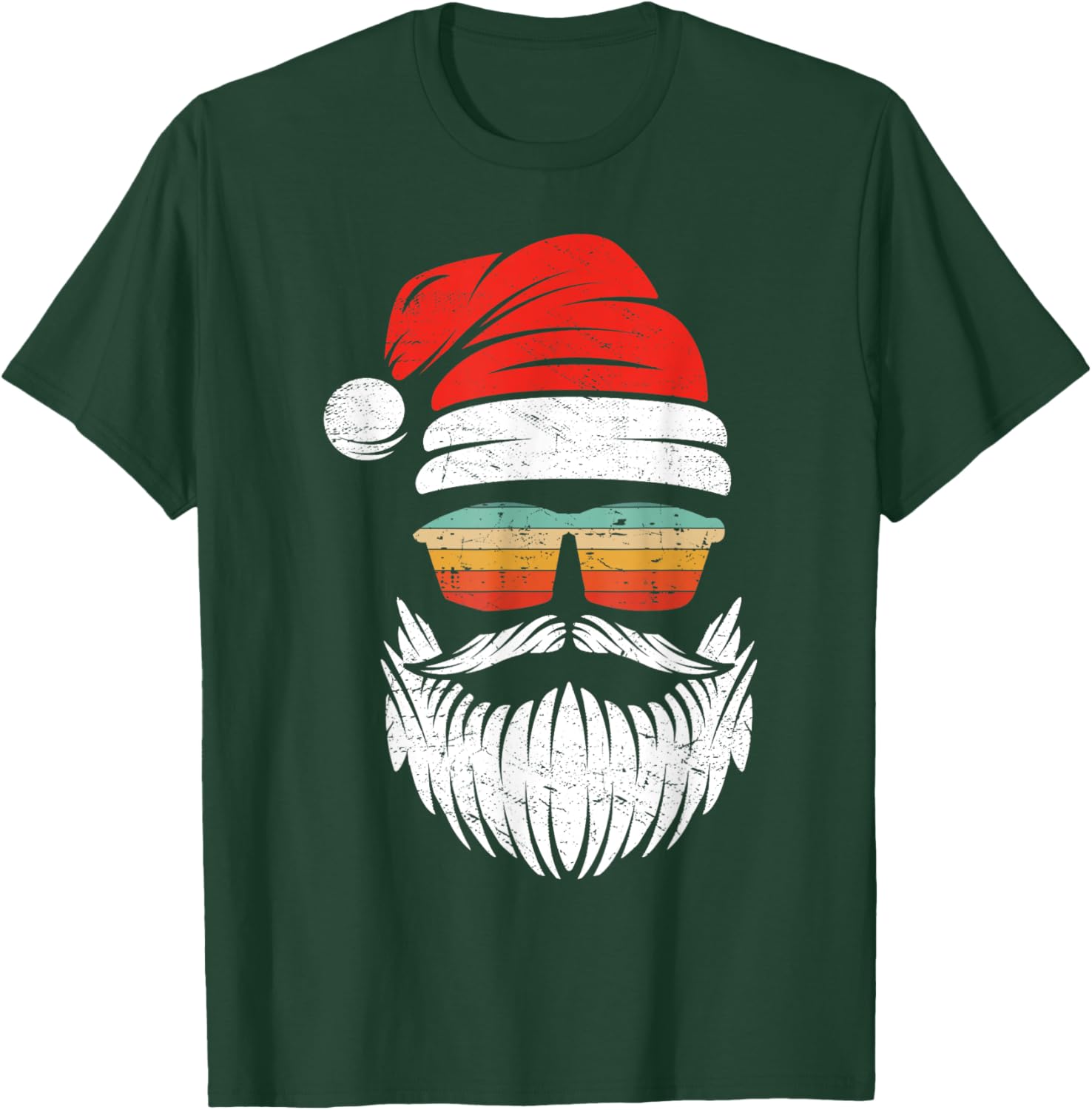 Santa Face Retro Sunglasses Christmas Xmas Men Women Kids T-Shirt - T-Shirt | Forest