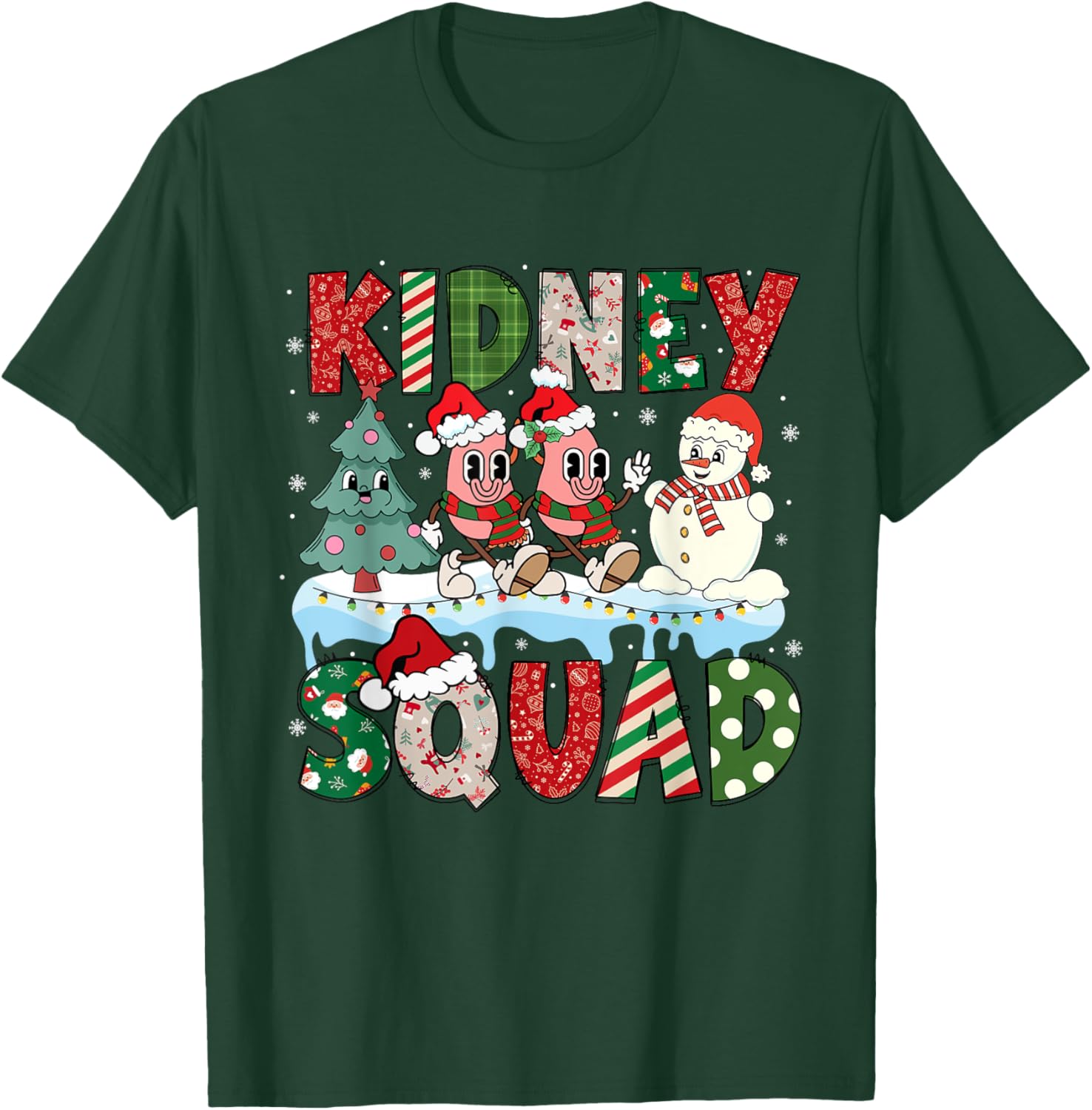 Kidney Squad Xmas Tree Snowman Dialysis Nurse Christmas T-Shirt - T-Shirt | Forest