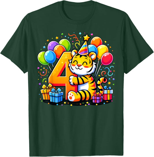 Kids Tiger Theme fourth Bday Party 4th Tiger Birthday T-Shirt - T-Shirt | Forest