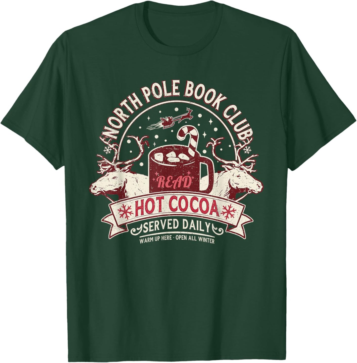 North Pole Book Club Hot Cocoa Reindeer Librarians Christmas T-Shirt - T-Shirt | Forest