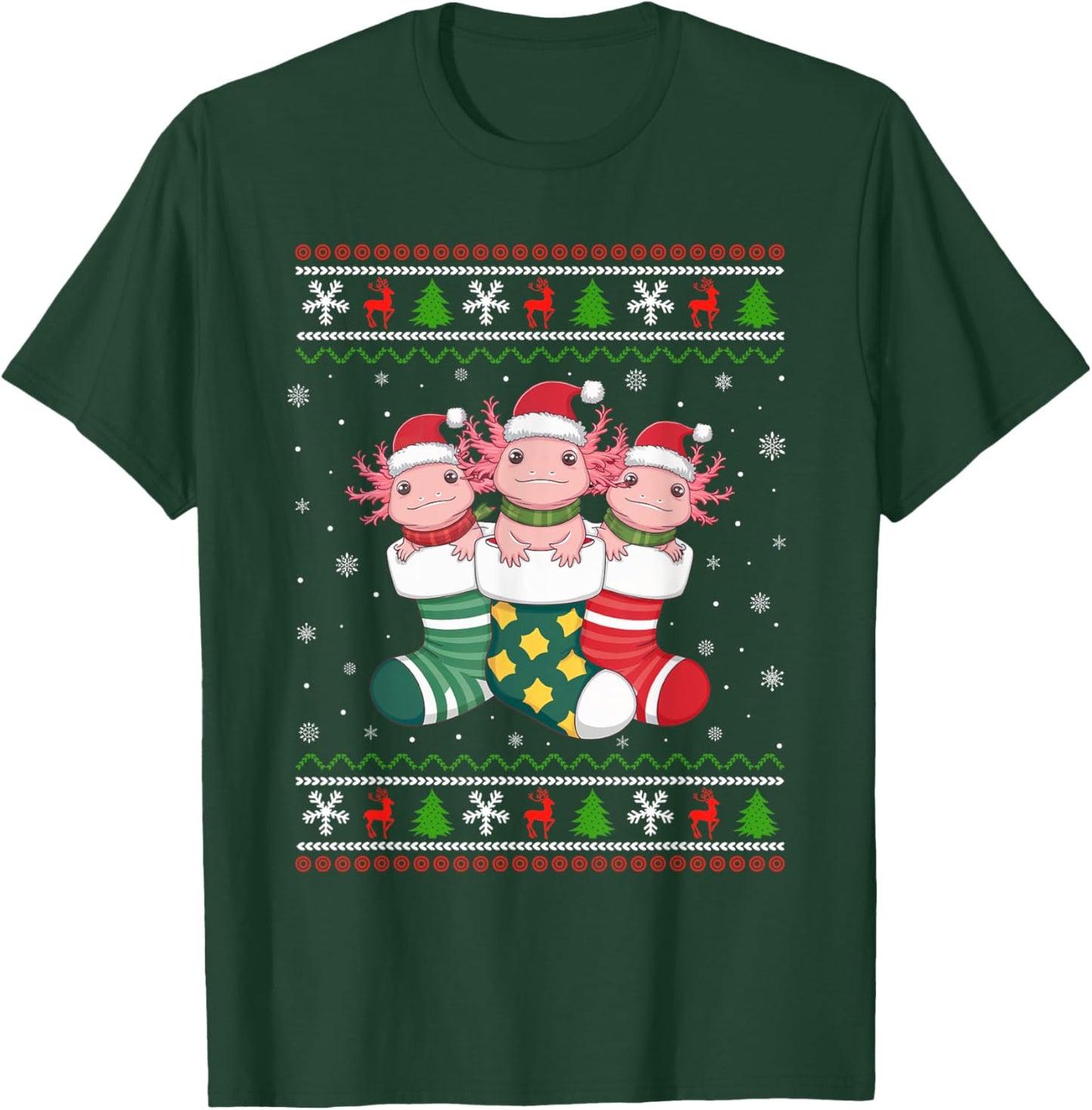 Ugly Xmas Sweater Axolotl In Christmas Socks T-Shirt - T-Shirt | Forest