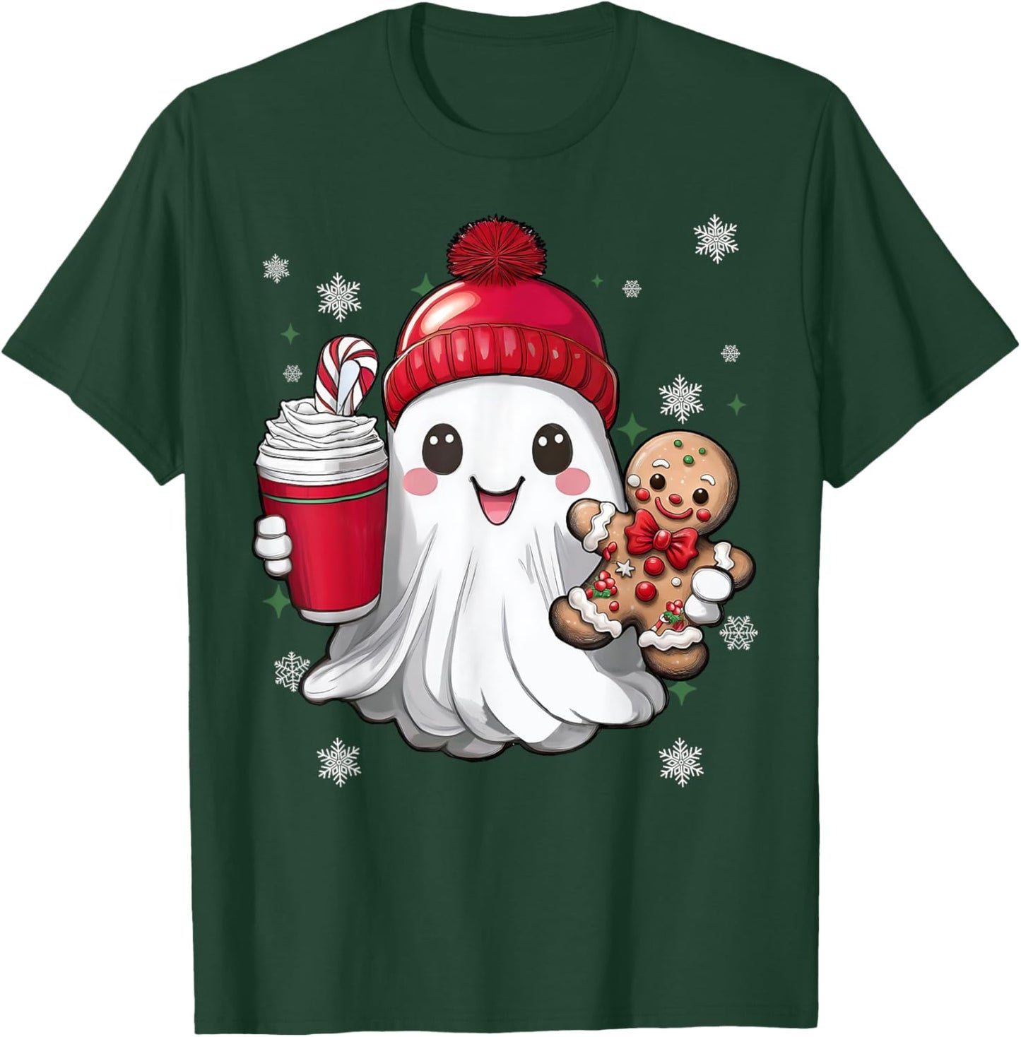 Retro Ghost Beanie Christmas Holiday Xmas Coffee Gingerbread T-Shirt - T-Shirt | Forest