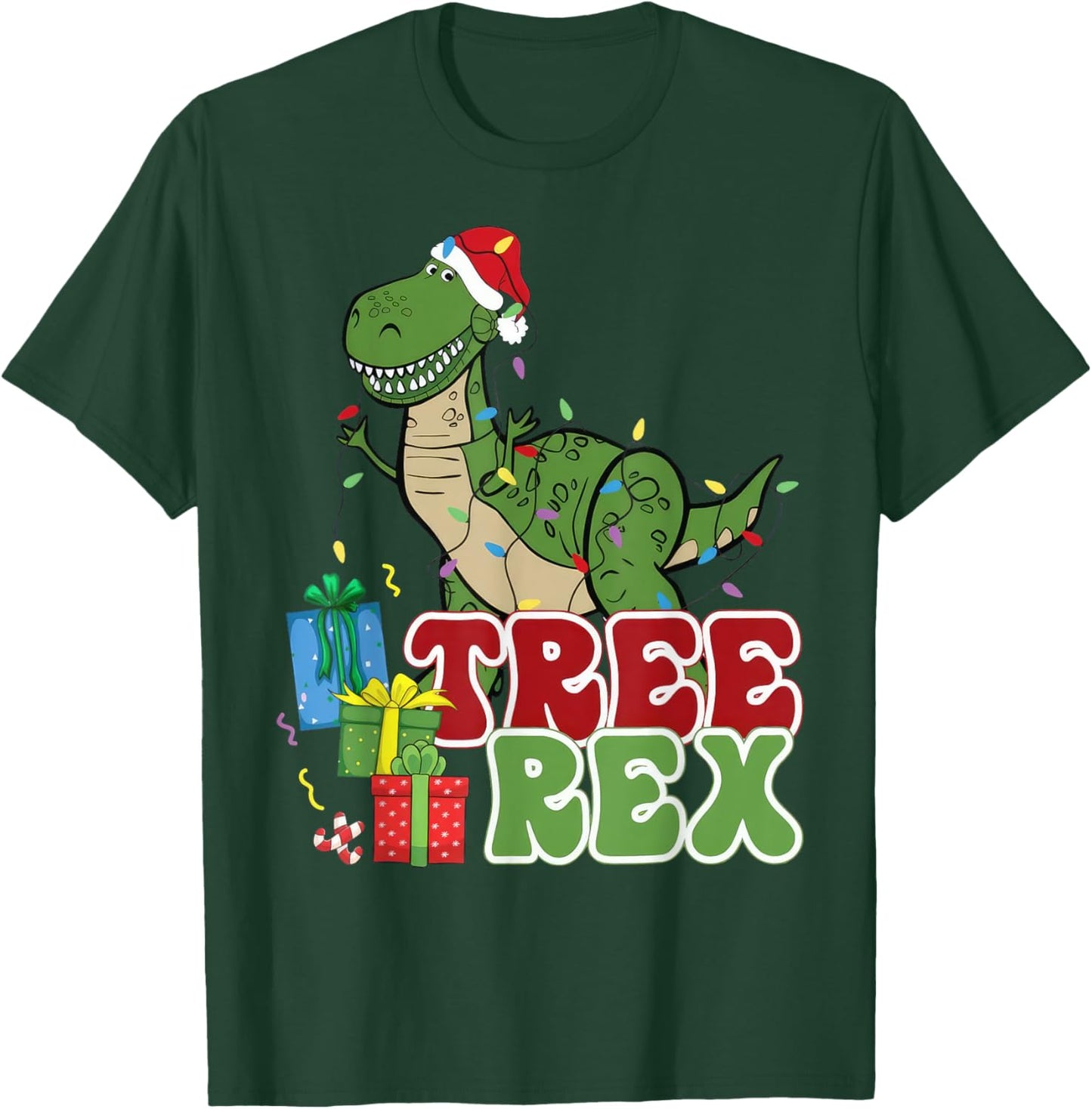 Dinosaur Tree Rex Christmas Men Boys Kids Toddler Xmas Light T-Shirt - T-Shirt | Forest