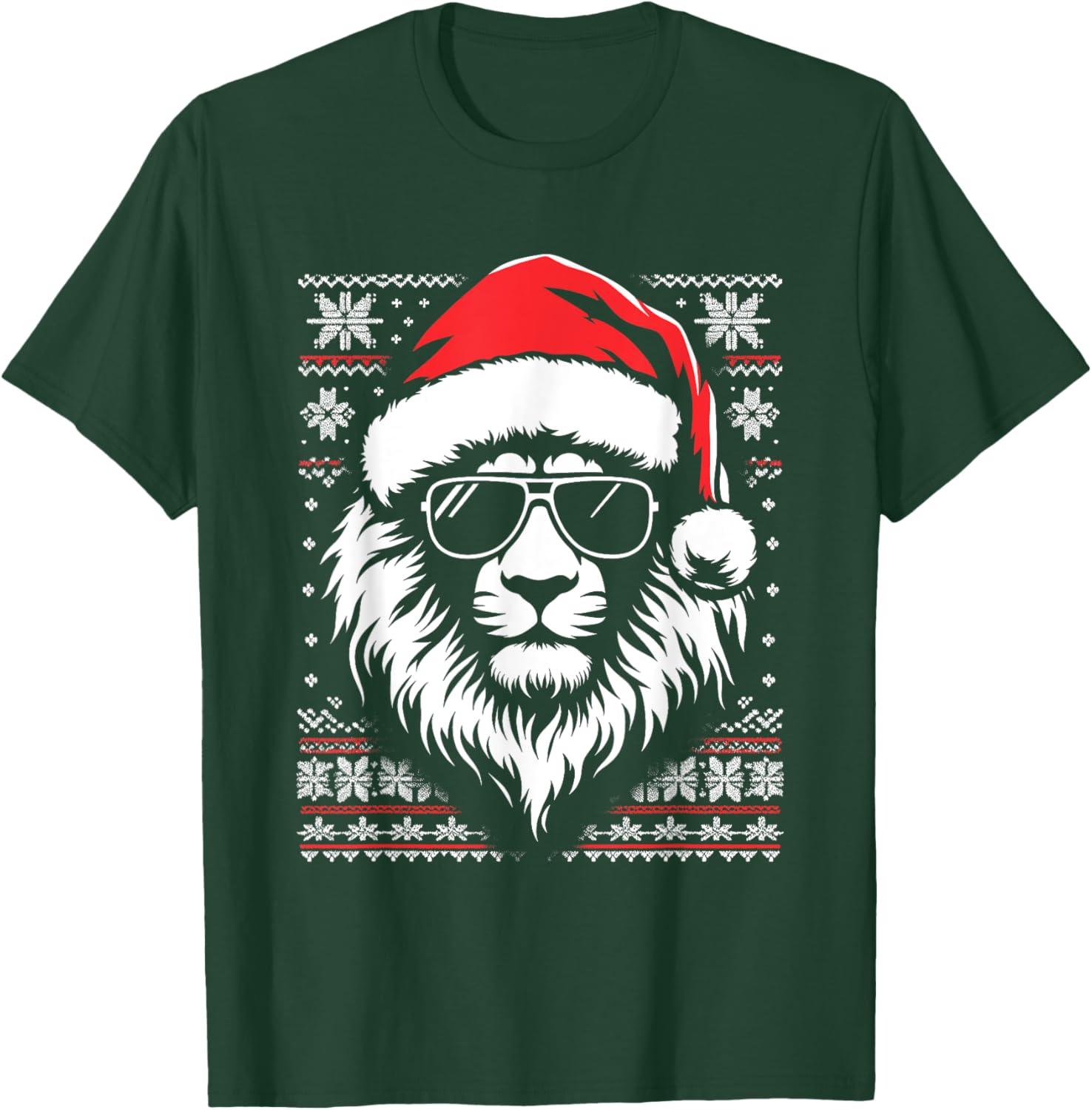 Lion King Santa Hat - Vintage Lion Xmas Ugly Christmas T-Shirt - T-Shirt | Forest