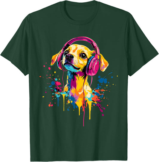 Chiweenie Lover Pop Art Wearing Headphones Funny Chiweenie T-Shirt - T-Shirt | Forest