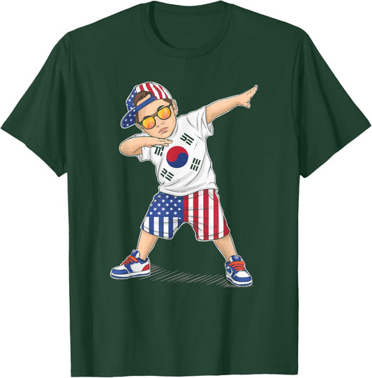 Half American Half Korean USA Flag South Korea America T-Shirt - T-Shirt | Forest