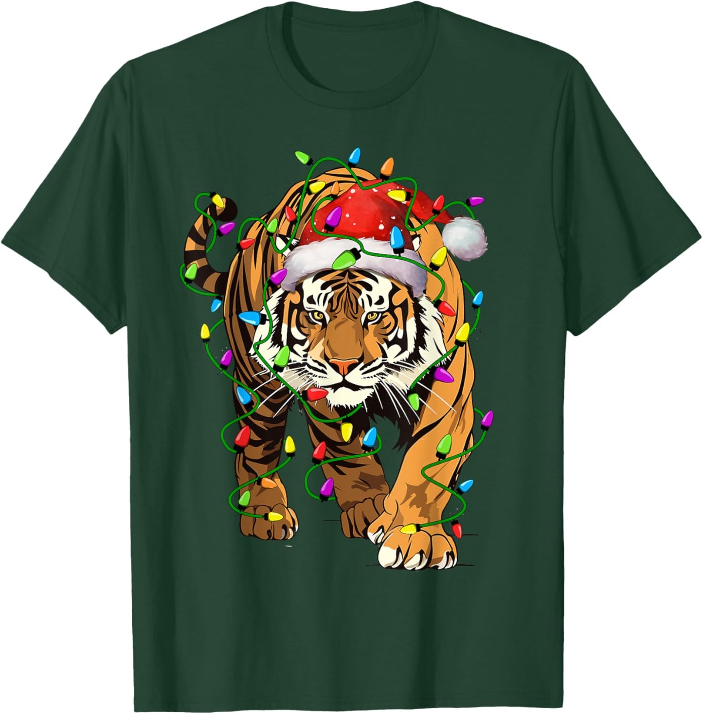 Tiger Santa Christmas Tree Lighting Xmas Funny T-Shirt - T-Shirt | Forest