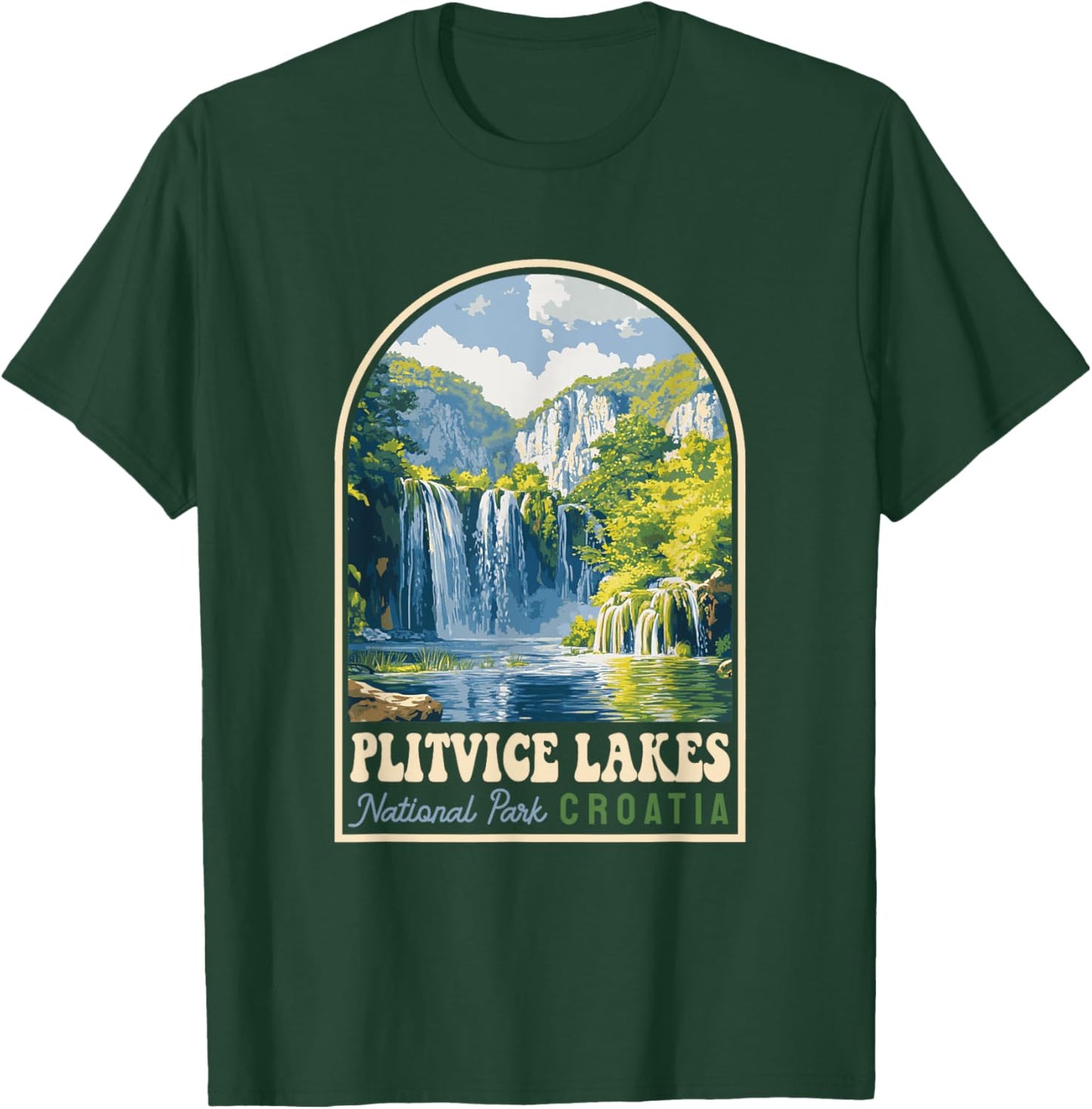 Plitvice Lakes National Park Croatia Souvenir Retro T-Shirt - T-Shirt | Forest