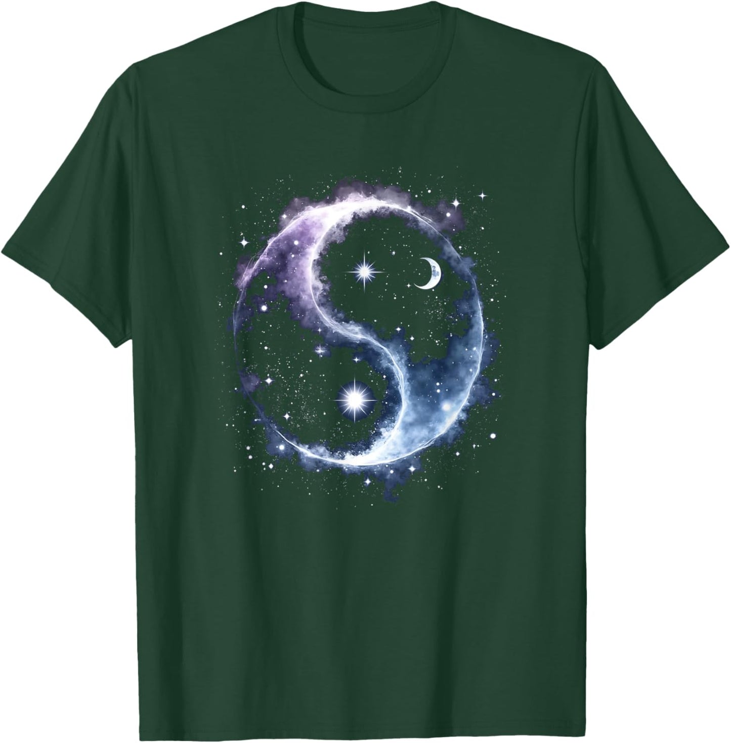 Celestial Yin-Yang Star and Moon Cosmic Graphic T-Shirt - T-Shirt | Forest