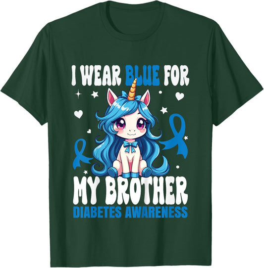 Kids I Wear Blue For My Brother Diabetes Awareness T1D Diabetes T-Shirt - T-Shirt | Forest