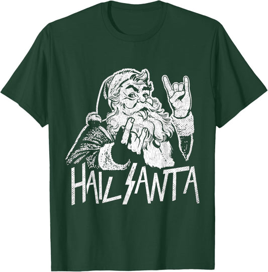 Hail Santa Heavy Metal Goth Sarcastic Rock Band Christmas T-Shirt - T-Shirt | Forest