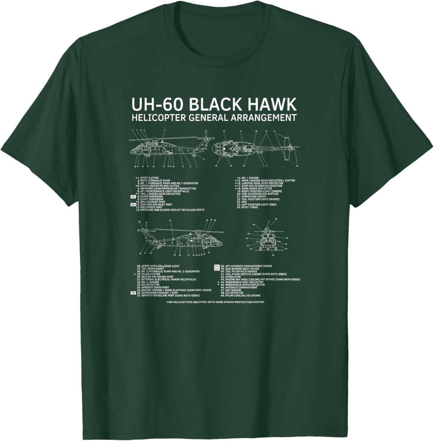 UH-60 Black Hawk Military Helicopter Diagram Infographic T-Shirt - T-Shirt | Forest