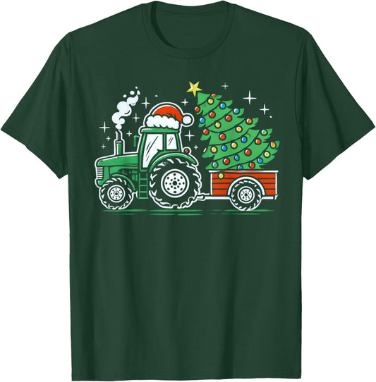 Farm Truck Christmas Tree Tractor Farmer Xmas Boys Kids T-Shirt - T-Shirt | Forest