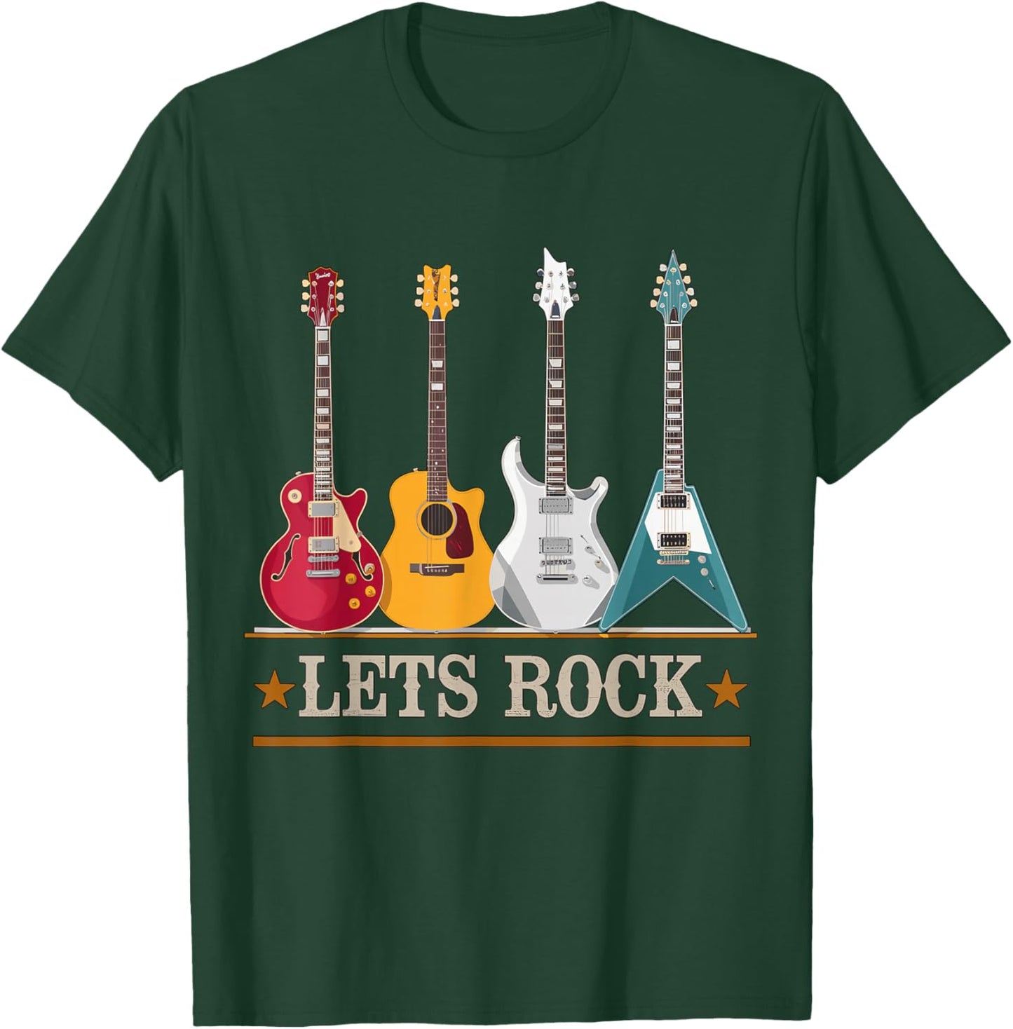 Let's Rock and Roll Guitar Music Band T-Shirt - T-Shirt | Forest
