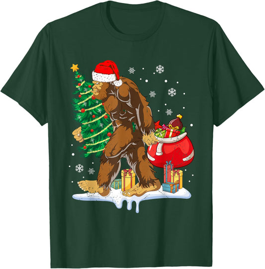 Bigfoot Christmas Tree Lights Xmas Sasquatch Lovers Boys Men T-Shirt - T-Shirt | Forest