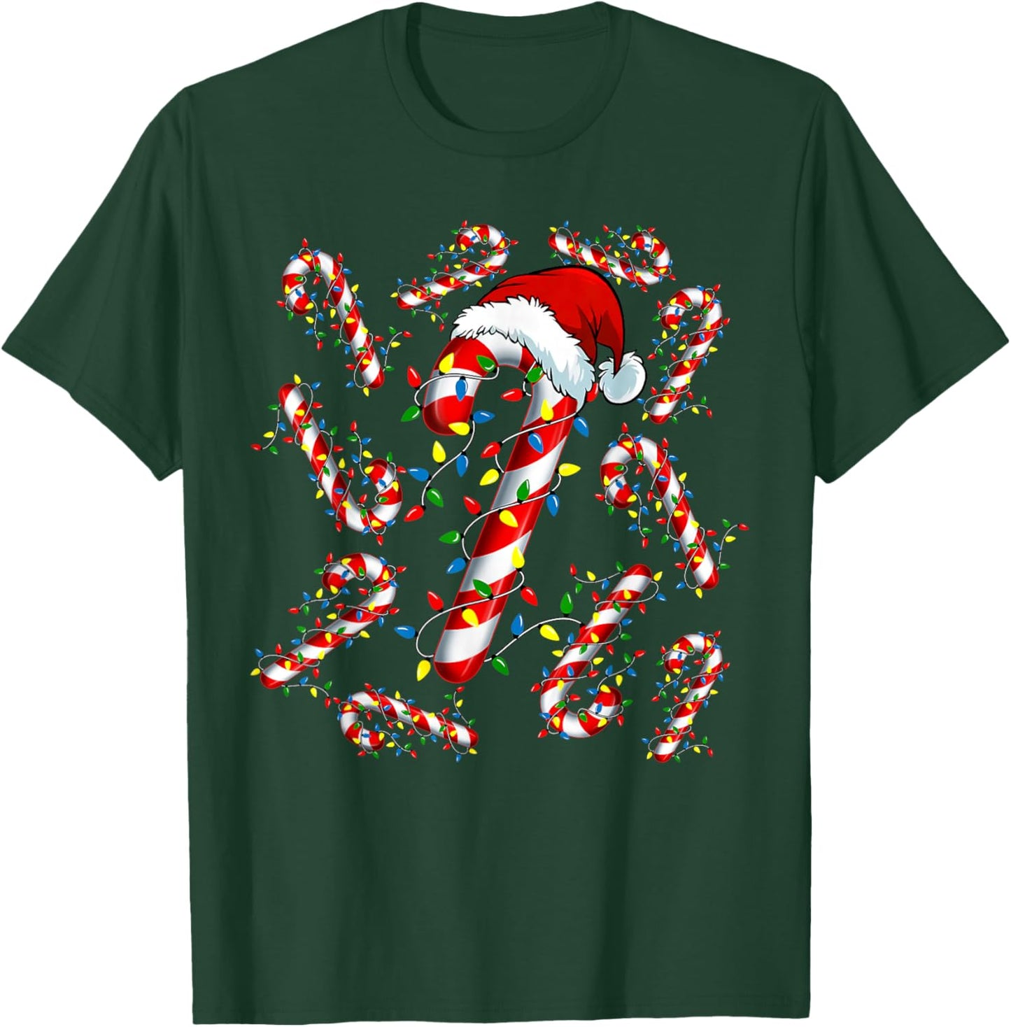 Red and White Candy Cane Santa Funny Christmas Xmas Lights T-Shirt - T-Shirt | Forest
